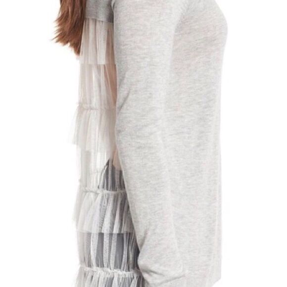 Chelsea28 Gray/White Sweater w/Tulle Ruffle Back - Picture 3 of 9